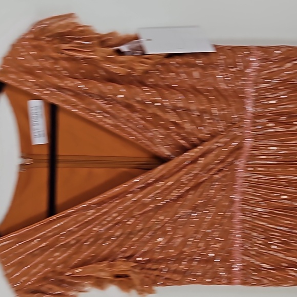 Mac DuggalSequined Wrap Over Cap Sleeve Ruffle Hem Dress - Picture 4 of 10